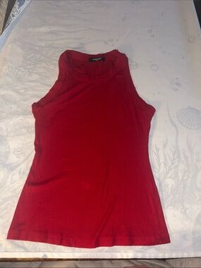 chic me Red Ribbed Sleeveless Tank Top